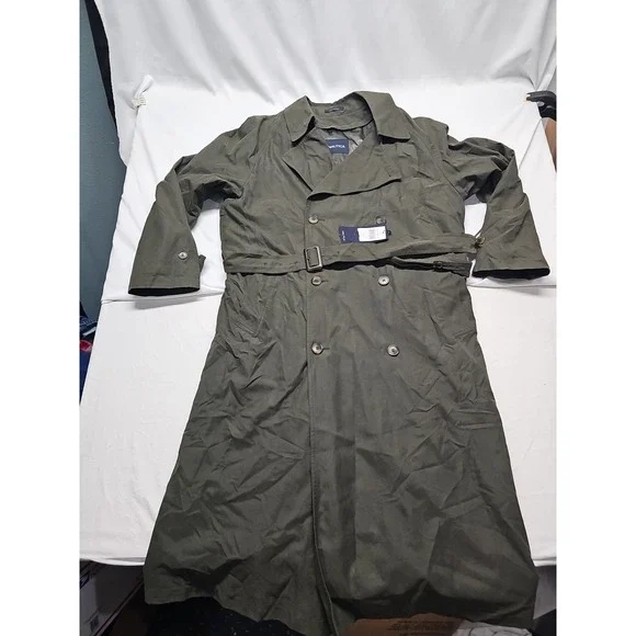Vtg Nautica Trench Coat Mens 40T Pewter Double Breasted Lined Preppy Retro - Picture 2 of 16